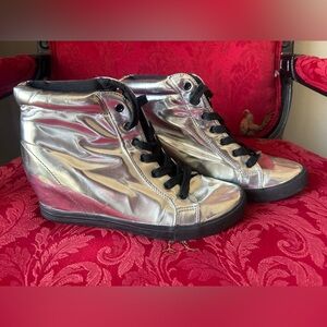 Forever 21 Silver Metallic Wedge Sneakers